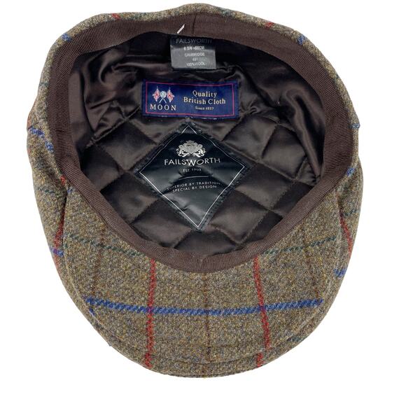 Failsworth Cap 6 3/4 Cambridge Plaid Brown Red Blue 100% Wool NWOT - Picture 7 of 11
